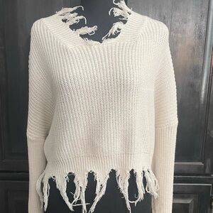 ZAFUL V-Neck Fringed Crop Sweater